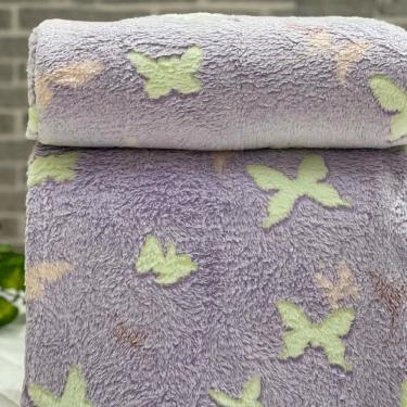 Imagem de Manta Solteiro Microfibra Brilha no Escuro Lilás Com Desenhos - Lilás Borboleta