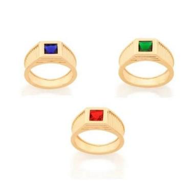 Imagem de Anel de formatura quadrado banhado ouro 3x 24k 18k e 22k unissex romma