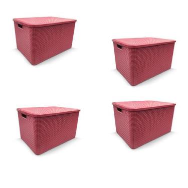 Imagem de Kit 4 Caixa Organizadora Rattan Decorativa C/ Tampa Rosa 25589 Arqplas