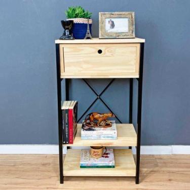 Imagem de Aparador de Ferro e Madeira Style Slim Industrial Uno com Gaveta Natur