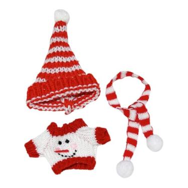 Imagem de Amagogo Boneca de pelúcia Pullover Top com chapéu e cachecol DIY Roupas Vestir-se Trajes para 17cm, Boneco de Neve