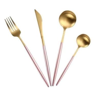 Imagem de Faqueiro 24 Peças Aço Inox Dourado com Cabo Slim Rosa - Fullfit