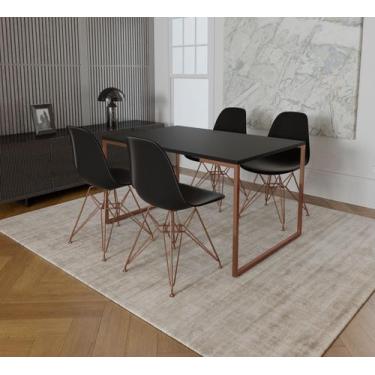 Imagem de Mesa Industrial Base Ferro Cobre Tampo 137x90 Preto 4 Cadeiras Eames F