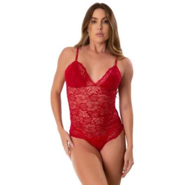 Imagem de Body Feminino De Renda Transparente Decotado Costa Nua Uma Alça Sensua