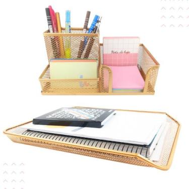 Imagem de Kit Porta Caneta Lápis Bloco de Notas e Bandeja Organizadora Papel Doc