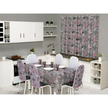 Imagem de Kit 12 Capas de Cadeira + Toalha de Mesa + Cortina Sala de Jantar Cozi