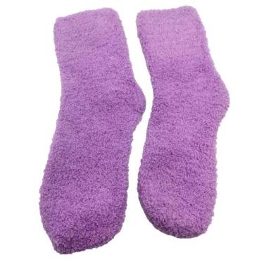 Imagem de kit 2 pares Meia Pelúcia Feminino Inverno lisa Quentinha Proteção Frio