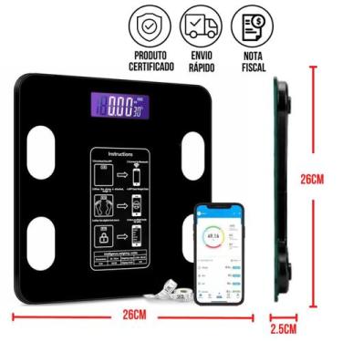 Imagem de Balança Corporal Bioimpedância Com Bluetooth App P/ Celular - WCAN