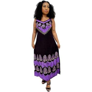 Imagem de Vestido Longo Indiano Alça Batik com Bordado e fenda - Sarat Moda Indi