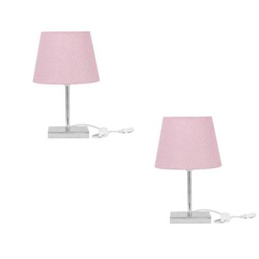 Imagem de Kit 2 Abajur Eros Dome Rosa Bolinha com Base Quadrada - MARRYLUZ
