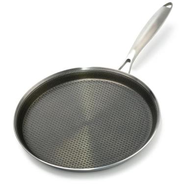 Imagem de MOJIRE Panela de crepe antiaderente com espalhador e espátula, panela de panqueca de 28 cm para Dosa Tawa, ovo fritar, tortilha, burrito, tako, aço inoxidável