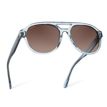 Imagem de WearMe Pro Óculos de sol aviador retrô arredondados para homens e mulheres - lentes polarizadas, design de ponte dupla, Armação azul jeans/lente marrom gradiente, One Size