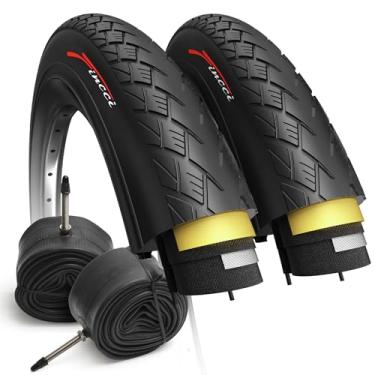 Imagem de Fincci Par de pneu de bicicleta dobrável 700x38c 40-622 com proteção antiperfuração de 1 mm e tubos internos de válvula Presta de 48 mm para bicicleta híbrida MTB Electric Road Mountain com pneus de