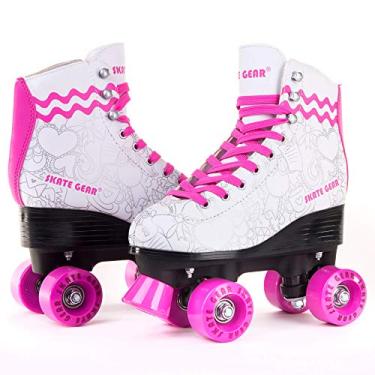 Imagem de Skate Gear patins quadriculados fofos para crianças e adultos (gráfico branco/rosa, feminino 6 / jovem 5 / masculino 5)