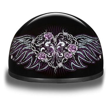 Imagem de Daytona HELMETS Boné de caveira de meio capacete de motocicleta - coração de arame farpado 100% aprovado pelo DOT