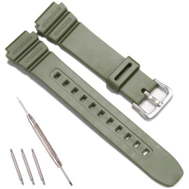 Imagem de Pulseira de reposição de resina compatível com Casio F-108 AE1000W AE1200 W735H W218H W800H Pulseira masculina feminina de 18 mm (verde militar)
