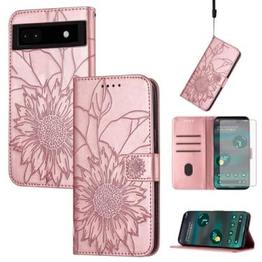 Imagem de Asuwish Capa de celular para Google Pixel 6A 5G 2022 com protetor de tela de vidro temperado e estampa floral, capa carteira de couro com suporte para cartão de crédito, acessórios para celular