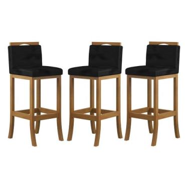 Imagem de Kit 3 Banquetas Alta de Madeira para Bancada Gourmet Suede Preto - CCS