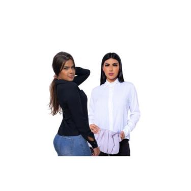 Imagem de Kit 2 Un. Camisas Social Feminina Manga Longa Com Fechamento Em Botões