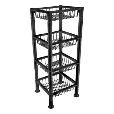 Imagem de Cesto Organizador Fruteira Empilhável 4 Andares Plastibrasil, Preto