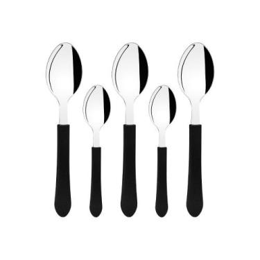 Imagem de Conjunto Chá e Sobremesa Leme 120 Peças Lâminas Aço Inox Cabo Preto PB