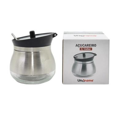 Imagem de Açucareiro De Vidro Com Tampa E Colher Revestido Em Aço Inox - UNYHOME