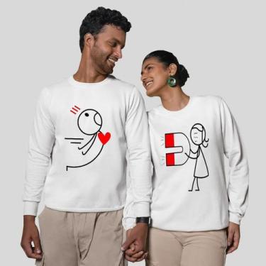 Imagem de Kit 2 Blusas Frio Moletom Careca Sem Capuz Casal Namorados Imã - MP Mo