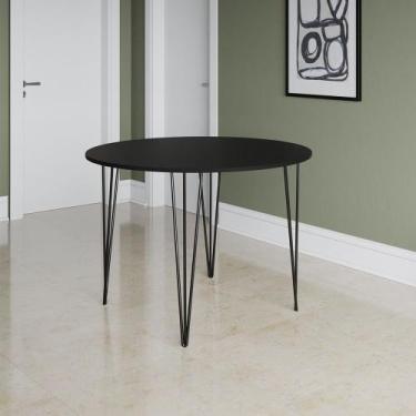 Imagem de Mesa Jantar Redonda Preta Hairpin 110cm Elen Base Ferro Preto - ASTURI