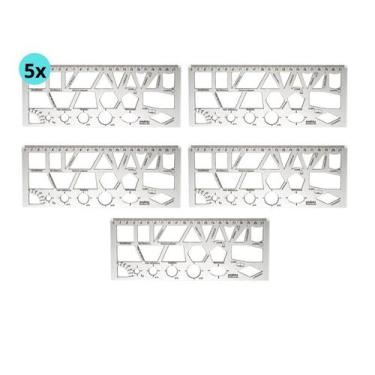 Imagem de Kit 05 Régua Formas Geométricas Cristal Transparente 21cm Waleu  Desen