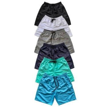 Imagem de Kit 6 Short Liso Moda Praia Tactel Bermuda Com Bolsos Verão Relaxado, 