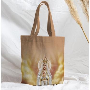 Imagem de Bolsa Sacola Artesanal de Tecido Nossa Senhora de Fátima Coroa Luz - F