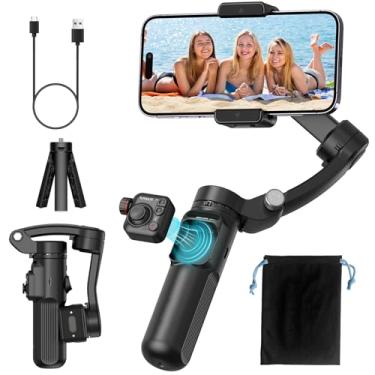Imagem de coolhenry Estabilizador Gimbal para iPhone e Android com Controle Remoto Removível, Suspensão Cardan de 3 Eixos, Portátil, Dobrável, Preto, 15,7 x 6,5 cm, Ideal para Vlogging