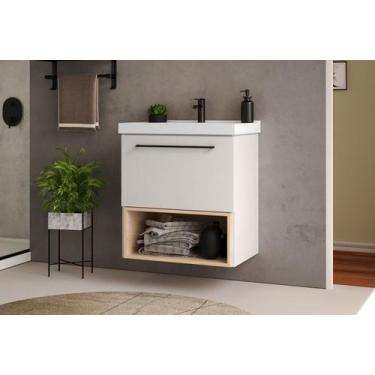 Imagem de Gabinete para Banheiro com lavatório Gales 60cm Branco/Faia Móveis Bos