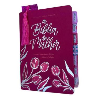 Imagem de Biblia da Mulher de estudos Pink com abas adesivas coladas ARC + Marca