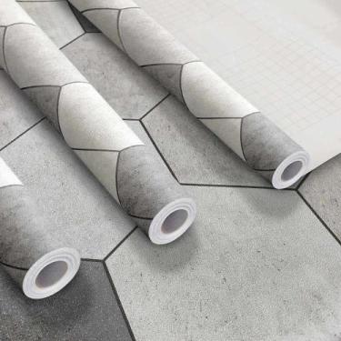 Imagem de Kit 3 Papel Adesivo Vinilico Piso Lavavel Hexagono Cinza 15m - Open St