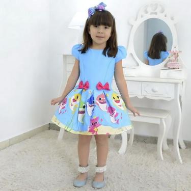 Imagem de Vestido Infantil Baby Shark a família de tubarões - Moderna Meninas, 1