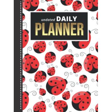 Imagem de Undated Daily Planner: Hardcover 8.5x11 One Page Per Day Diary / 365 Logs / 6AM to 7PM Hourly Schedule/Red Black LadyBug - Garden Bug Art Pattern / ... / Time Management Gift For Organized People