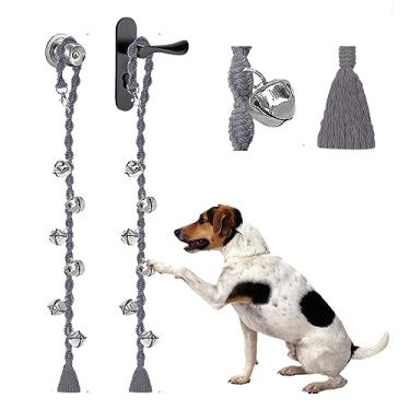 Imagem de GINIDEAR Sino de cachorro para treinamento de vaso sanitário, campainha de cachorro para filhotes saírem, sino ajustável para vaso sanitário, sinos de porta para cães. Estilo torcido, cinza pacote com 2