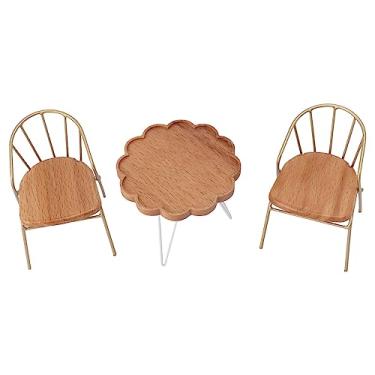 Imagem de Cadeira de Mesa Em Miniatura de Madeira Realista Colecionável Pequena Casa de Bonecas Mini Cadeira de Mesa para Brincar Ao Ar Livre Interno
