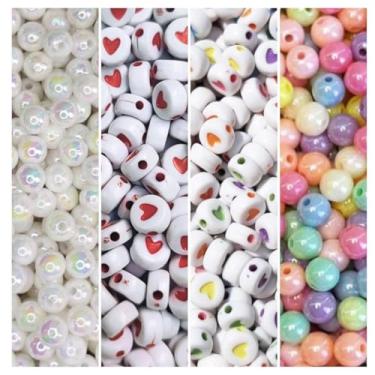 Imagem de 400 Miçanga Entremeio Letra Coração Smile Pérola Missanga Bijuteria Artesanato (Coração bco e vermelho)