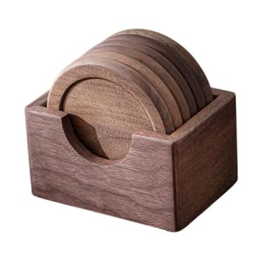 Imagem de DimyFew 6Pcs Porta-copos de madeira com suporte para canecas, almofadas para copos, porta-copos de mesa para, 8cm de Diâmetro