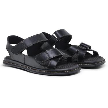 Imagem de Sandália Masculina Ortopédica para Idoso Anti-Stress Couro Legitimo Calce Fácil Com Velcro-Masculino