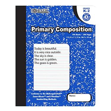 Imagem de Bazic Caderno de Composição de Diário Primário Mármore Azul, 100 folhas para Escrita Grades K- 2 Cadernos Cadernos para Escola Infantil de Jardim de Infância, Pacote com 48