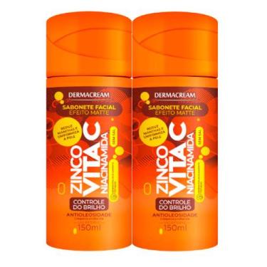 Imagem de Kit 2 Sabonete Facial Efeito Matte Dermacream Zinco + Vita C Niacinami