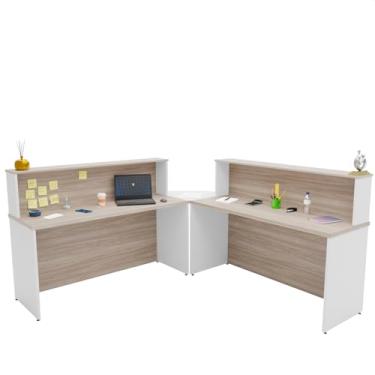 Imagem de Balcão Atendimento De Canto Em L Recepção/consultório 140x60 (Dubai/Branco)