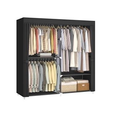 Imagem de MOGELAFOO Suporte para roupas, armário portátil, armário de grande capacidade de 154 cm, organizador de armazenamento de roupas com 3 prateleiras e 3 varões de suspensão, fácil de montar, preto,