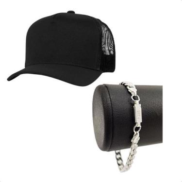 Imagem de Boné Masculino Preto Premium Regulável + Pulseira Banhada 18k De Alta 