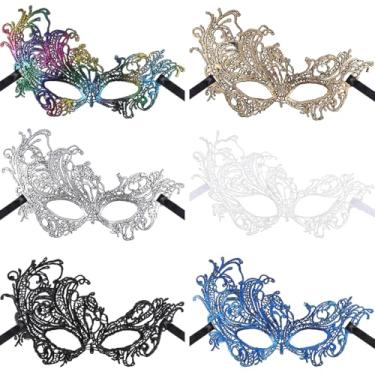 Imagem de JOVITEC 6 máscaras de carnaval multicoloridas, máscaras antigas vintage para homens e mulheres, fantasias de carnaval, vestido de casamento, Colorido., 15 x 22 cm/ 5.9 x 8.7 inch