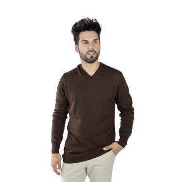 Imagem de Blusa Suéter Maculina em Tricot Frio Casaco Cardigam - KantyLan, Marro