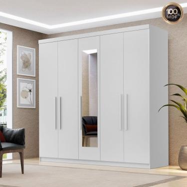 Imagem de Guarda-roupa com Sapateira Glamour 5 Portas com Espelho Branco